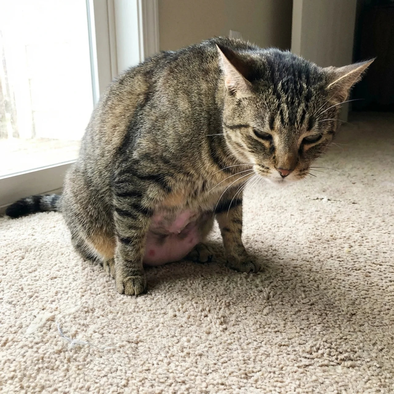 Cat with overgrooming and bald patches before Kriath