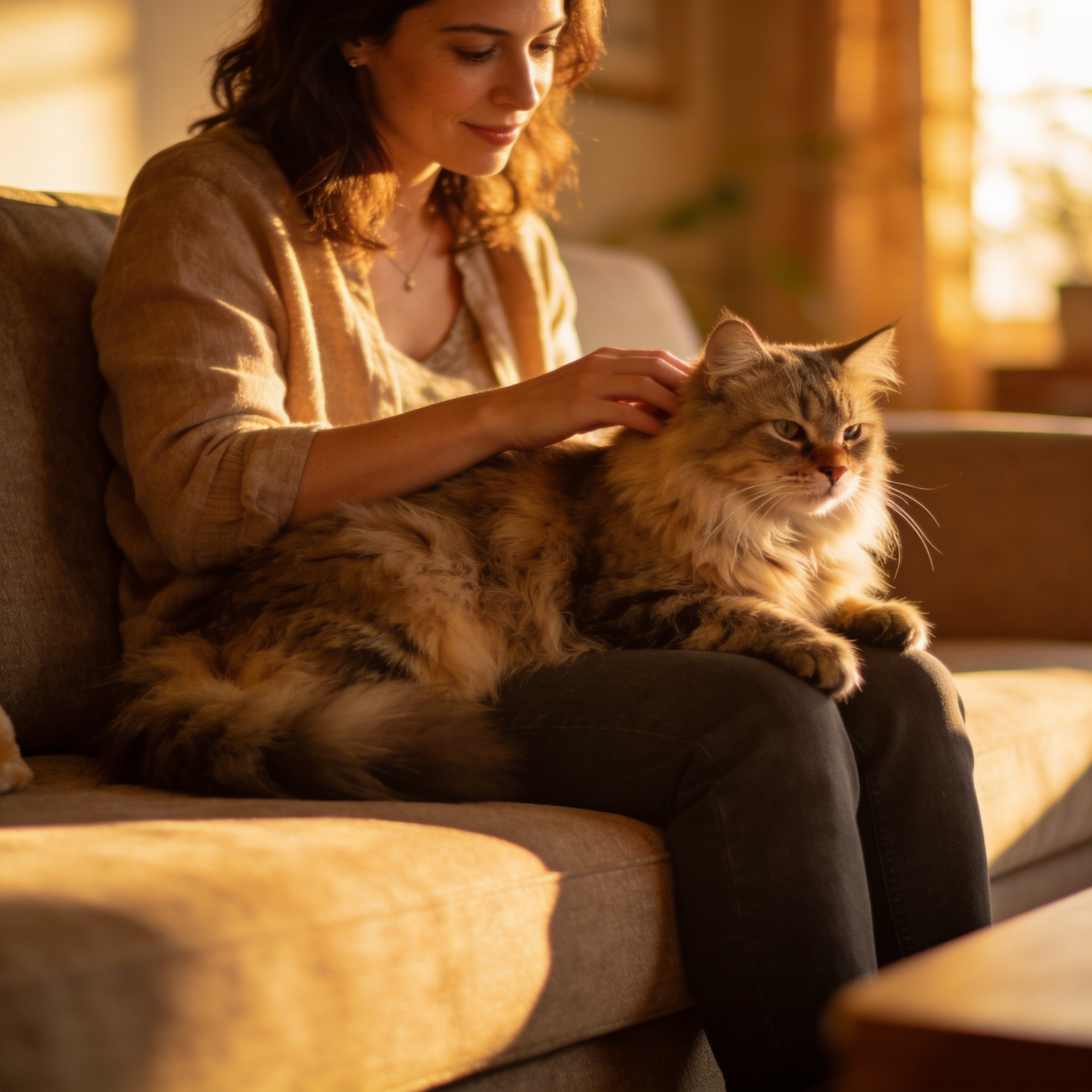 Cat owner with healthy cat